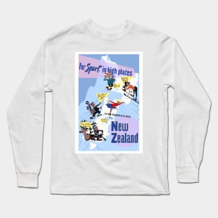 New Zealand Winter Sport Vintage Poster Long Sleeve T-Shirt